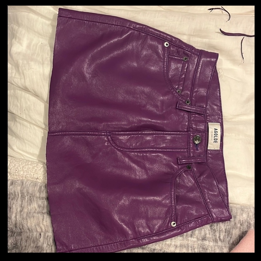 Agolde Purple Leather Skirt